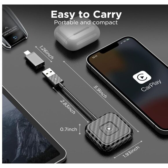 Wireless Carplay Adapter, 2023 Style for Apple OEM Wired CarPlay, Convent Wired - Picture 7 of 8